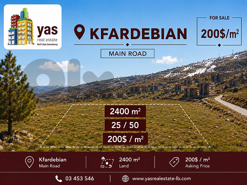 Kfardebian 2400m2 Land | Perfect Catch | Prime Area | Open View | HN