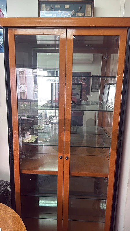 Executive Burl Wood & Glass Display Cabinet / Trophy Bookcase