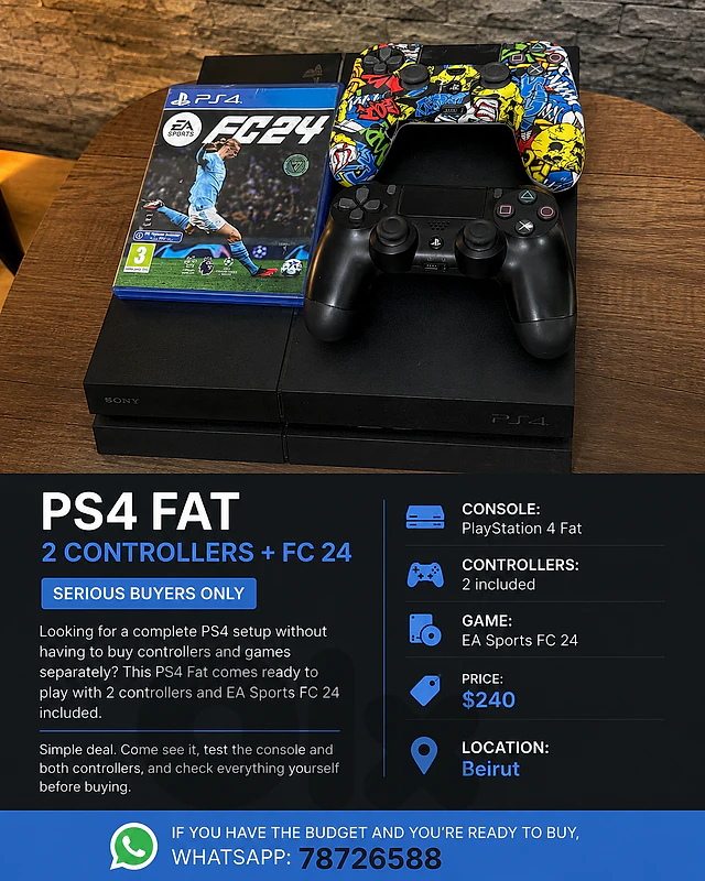 PS4 FAT | 2 CONTROLLERS + FC 24 | $240