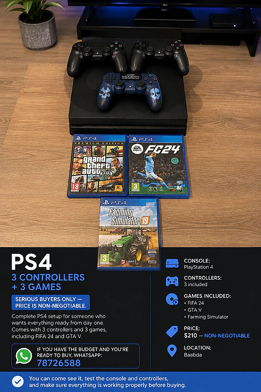 PS4 | 3 CONTROLLERS + 3 GAMES | $210