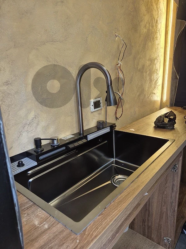 Modern Black Double Kitchen Sink + Faucet – For Sale