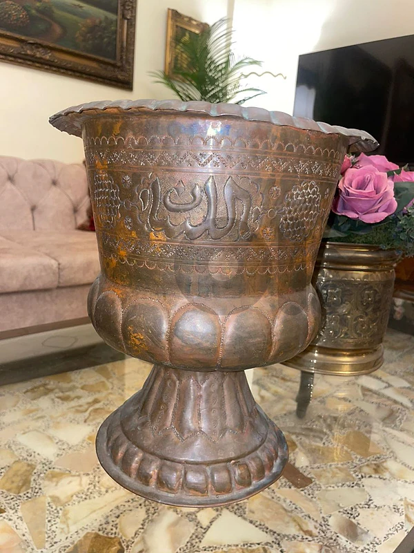 حوض نحاس عثماني أنتيك قديم طول 30 وقطر 30 ووزن تقييل