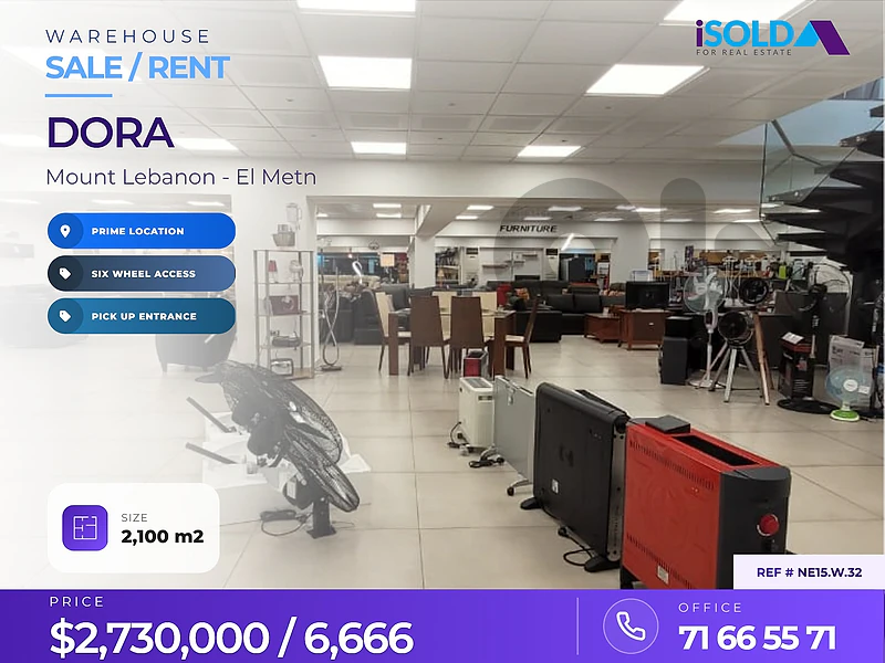 A 2100 m2 warehouse with Prime Location for sale or rent in Dora A 2100 m2 warehouse with Prime Location for sale or rent in Dora
