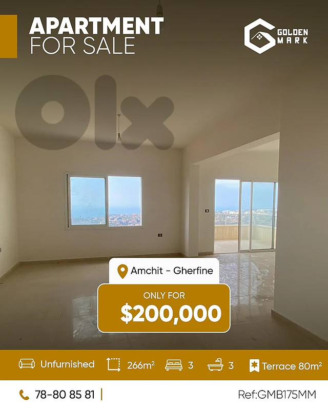 GMB175MM - Apartment For Sale In Amchit - Gherfin - شقة للبيع في عمشيت