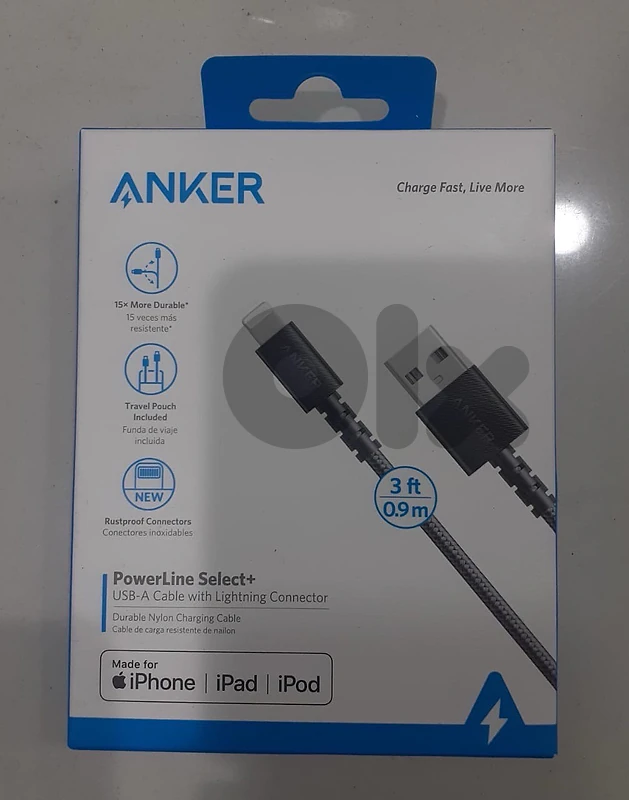 Anker powerLine Select+ usb-a cable with lightning connector 3ft(0.9m)