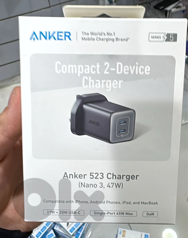 Anker 523 Nano 3 charger 47w dual port 3 pin black A2039K11