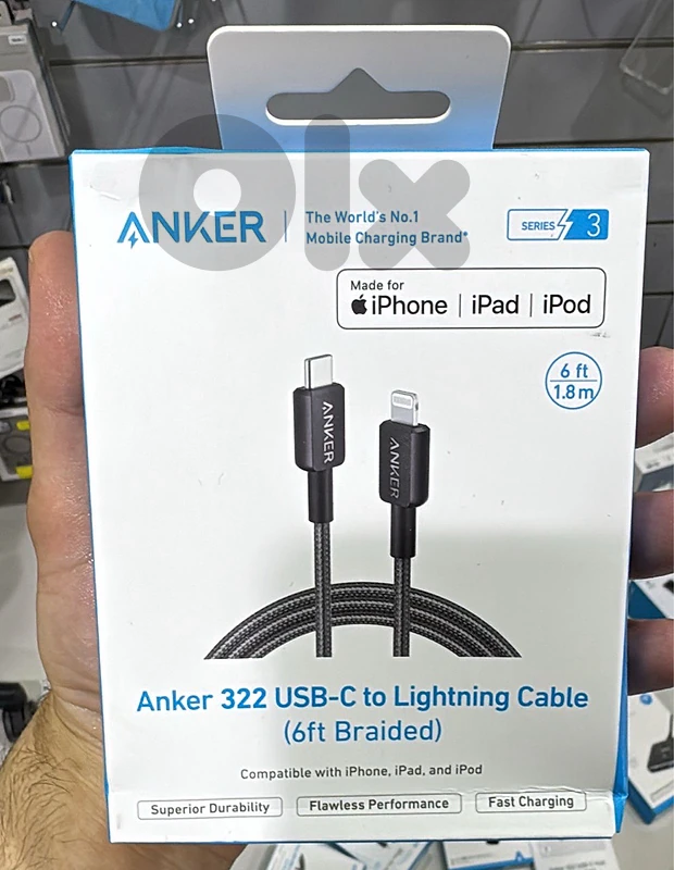 Anker 322 usb-c to lightning 6ft black braided cable
