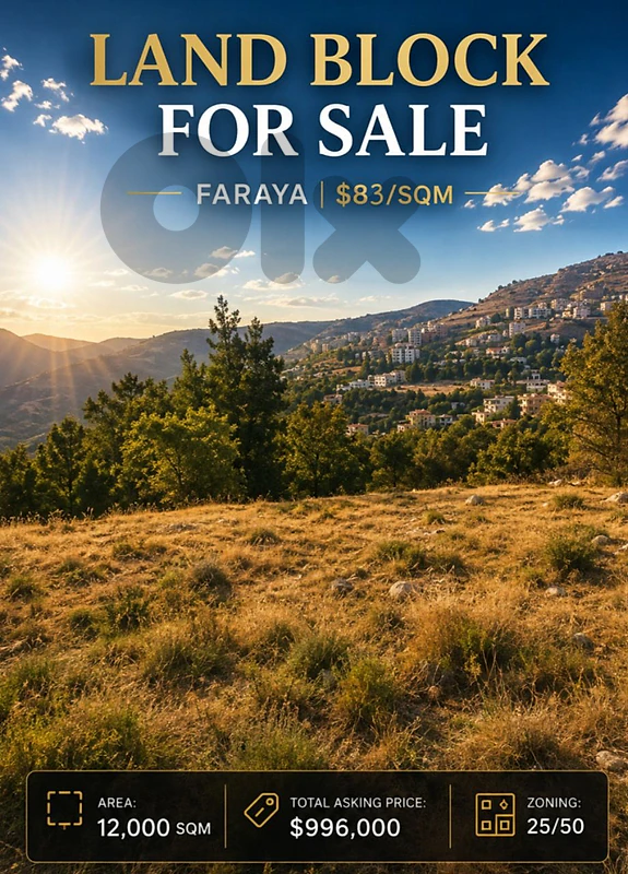12,000 SQM LAND BLOCK FOR SALE – FARAYA | ONLY $83/SQM