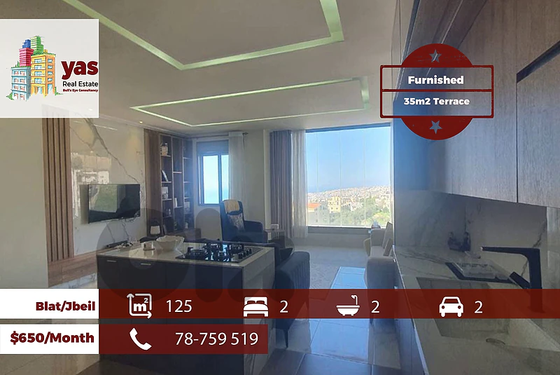 Blat/Jbeil 125m2 | Rent | Furnished | Panoramic View | Calm Street|ABA