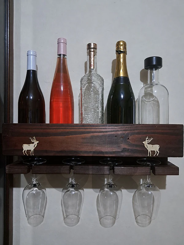Handmade Wooden Rack with Glass Holder