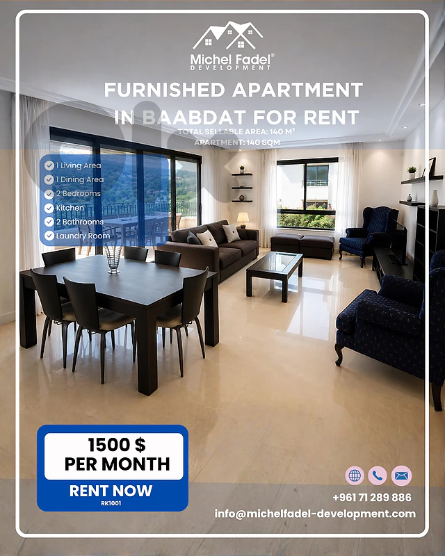 RF1001-Furnished Apartment for Rent in Metn-Baabdat شقة مفروشة للإيجار