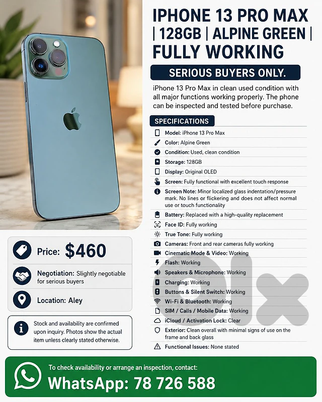 IPHONE 13 PRO MAX | 128GB | ALPINE GREEN | FULLY WORKING