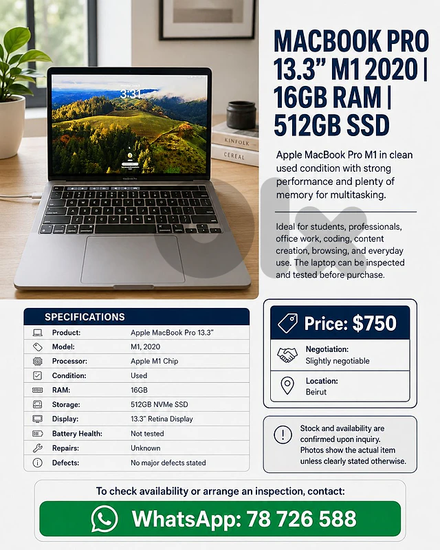 MACBOOK PRO 13.3” M1 2020 | 16GB RAM | 512GB SSD