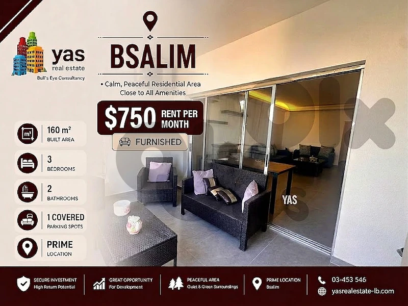 Bsalim 180m2 | 65m2 Terrace | Furnished | Rent | View | Catch | MJ |