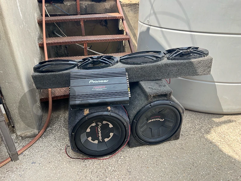 speakers and base and power