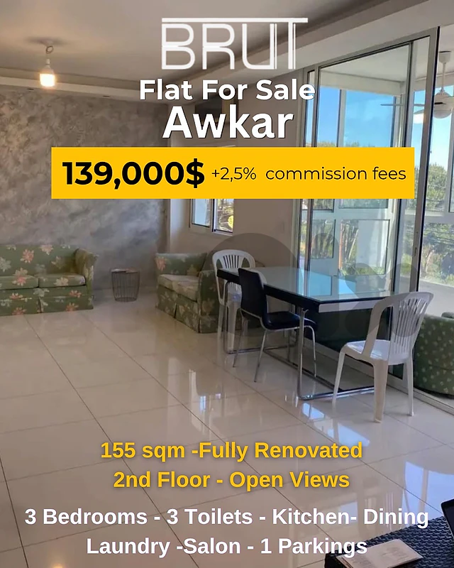 155 sqm Apartment for aale in Awkar with Open vie - Fully Renovated