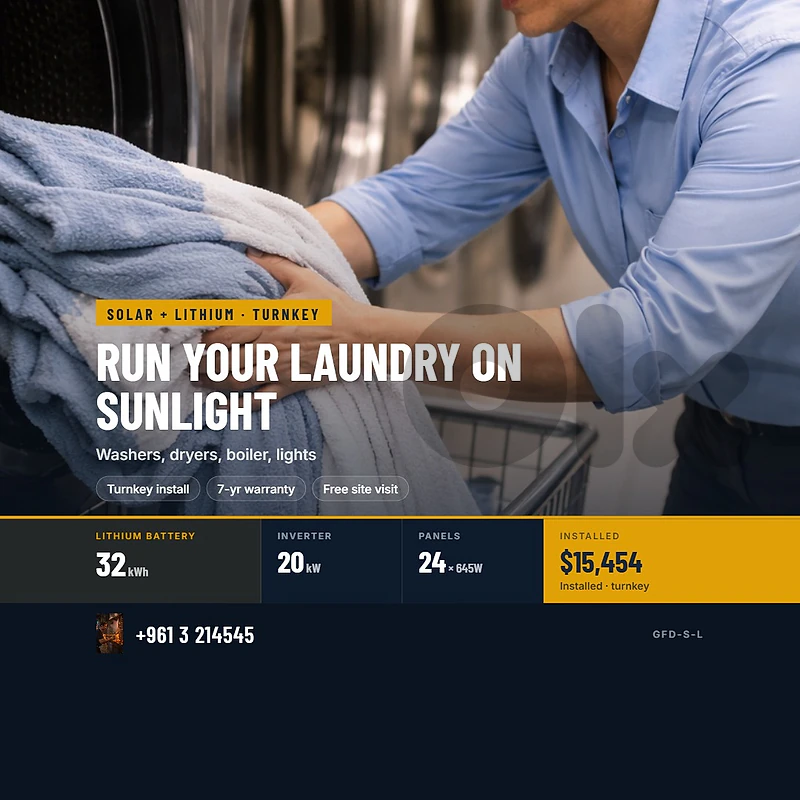 RUN YOUR LAUNDRY ON SUNLIGHT — SOLAR + LITHIUM, INSTALLED