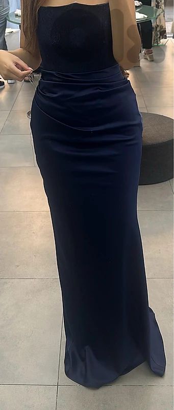 Elegant Navy Blue Satin Maxi Dress