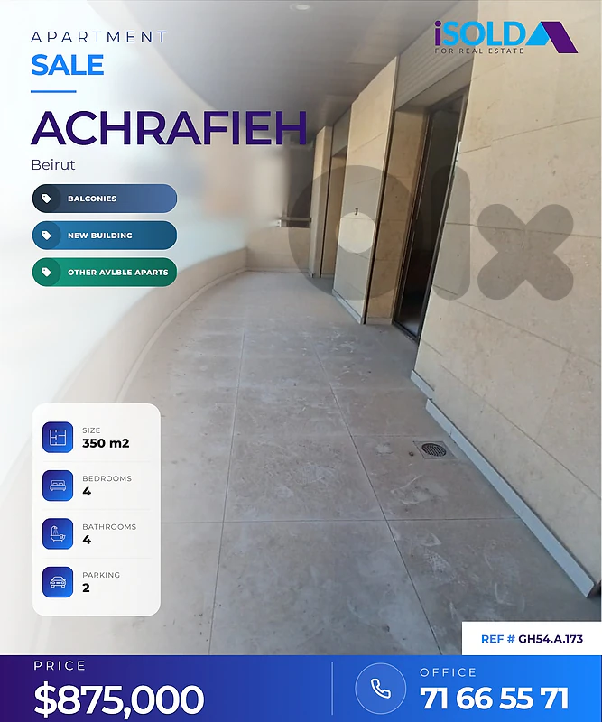 A 350 m2 apartment for sale in Achrafieh