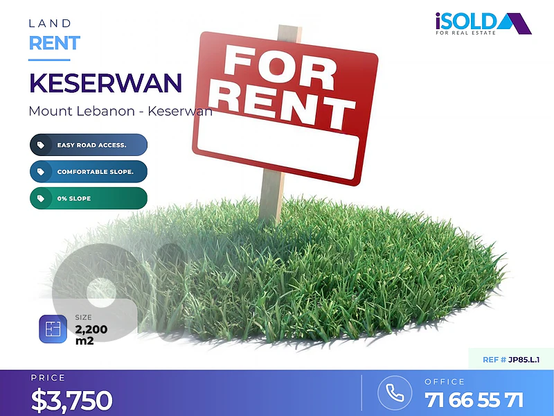 Prime land for rent in kfarehbab