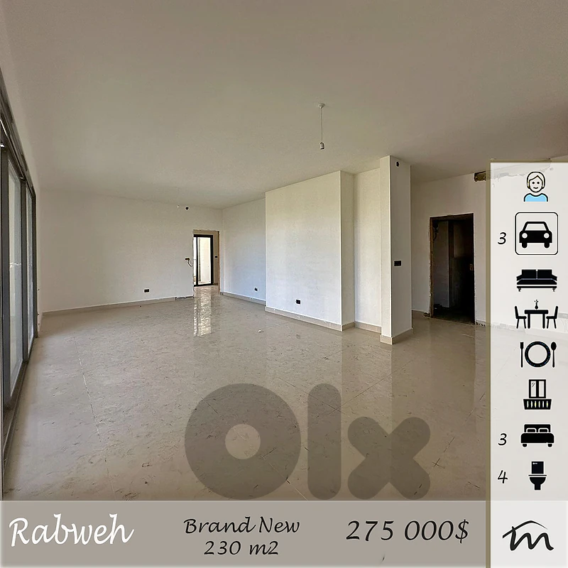Rabweh | Brand New 230m² Apart | 4 Balconies | 3 Bedrooms | Title Deed