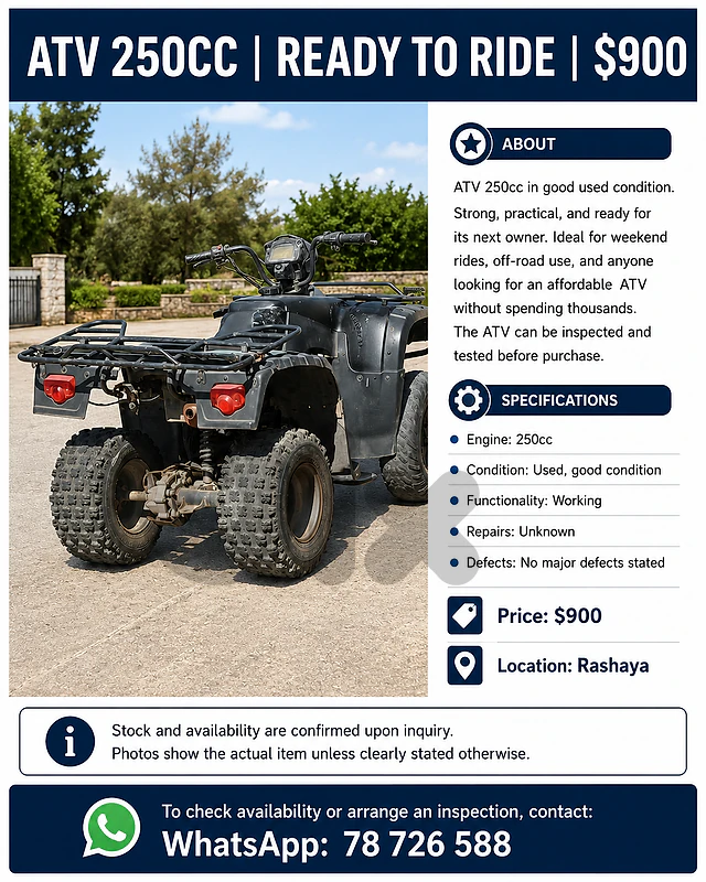 ATV 250CC | READY TO RIDE | $900