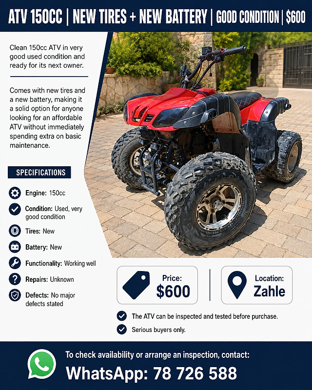 ATV 150CC | NEW TIRES + NEW BATTERY | GOOD CONDITION | $600