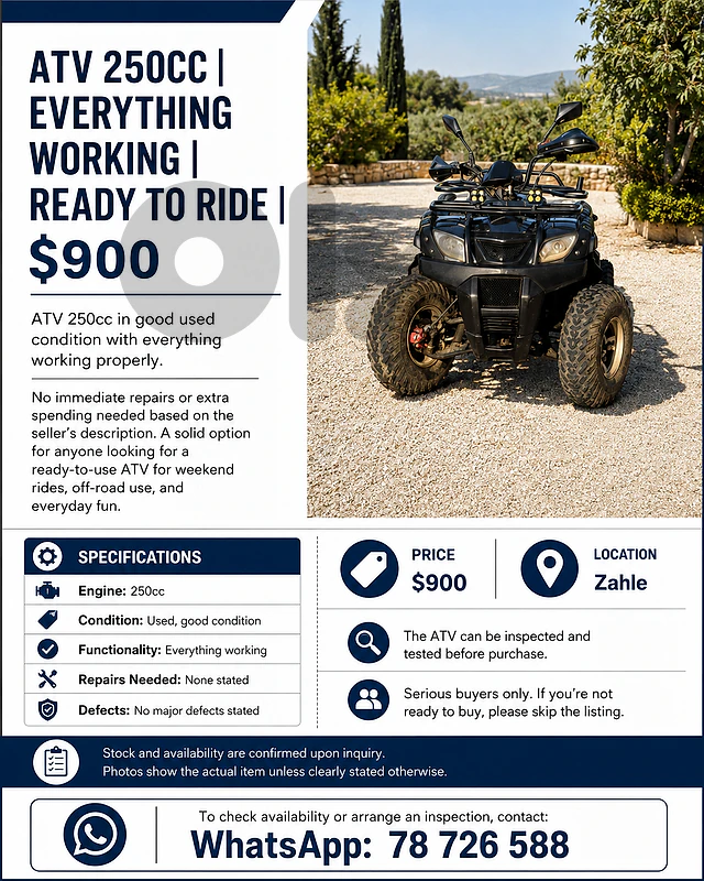 ATV 250CC | EVERYTHING WORKING | READY TO RIDE | $900