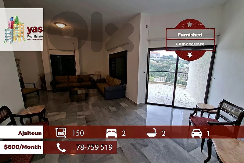 Ajaltoun 150m2 | 80m2 Terrcace | Furnished | Calm Area | KH