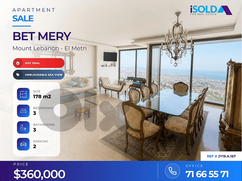 HOT DEAL-178 m2 apartment + unblockable sea view 4sale in Bet Mery