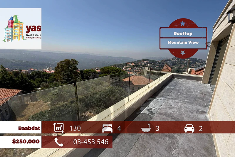 Baabdat 130m2 | New Rooftop | Mountain View | Calm Area | TCH
