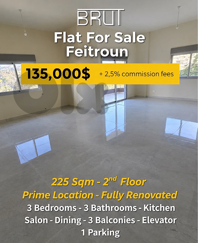 225 sqm Apartment for sale in feitroun 600$/sqm 225 sqm Apartment for sale in feitroun 600$/sqm