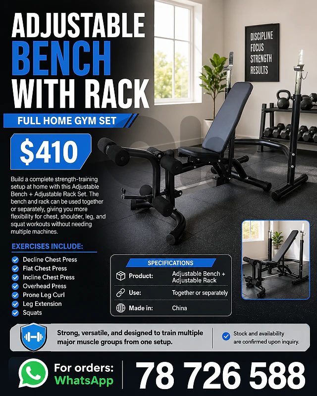 ADJUSTABLE BENCH WITH RACK | FULL HOME GYM SET | $410