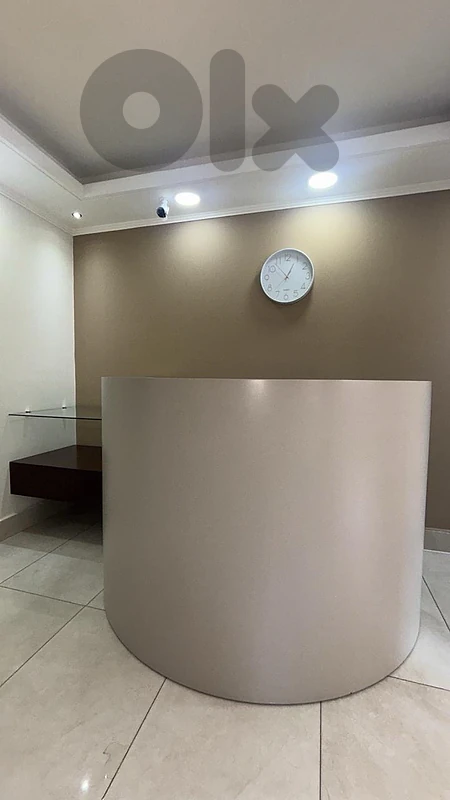 Custom Curved Reception Desk & Floating Display Console