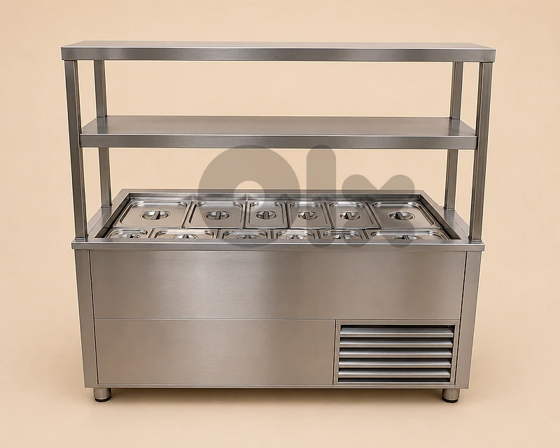 Refrigerated Salad Bar / Cold Preparation Counter with Overhead shelf