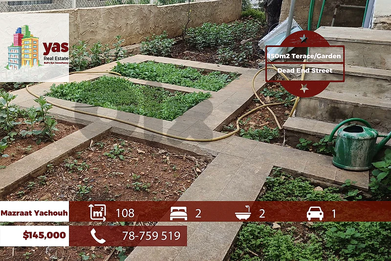 Mazraat Yachouh 108m2 | 150m2 Terrace/Garden | Calm Street | PM