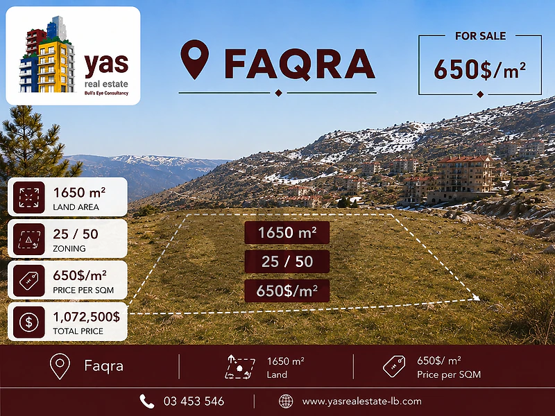 Faqra 1650m2 Land | 25/50 | Perfect opportunity | View | HN |