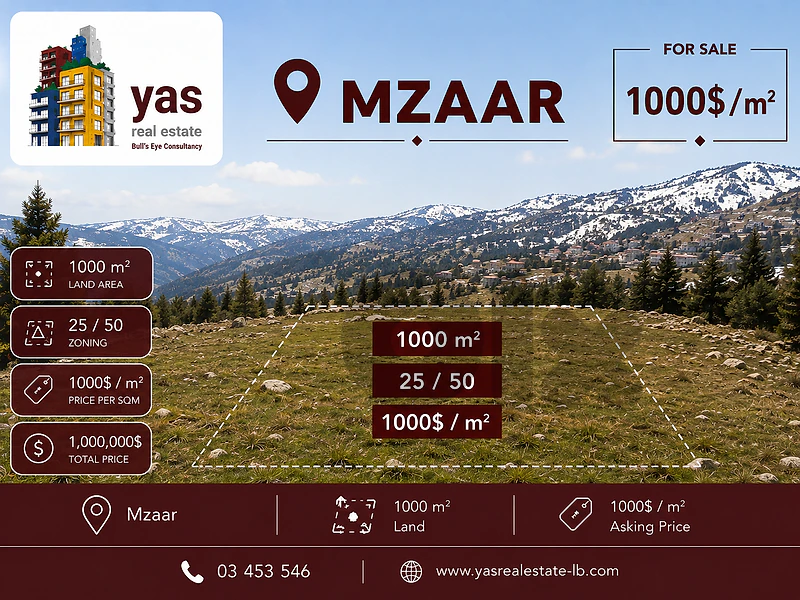 Mzaar 1000m2 Land |  Overlooking Intercontinental Mzaar | HN