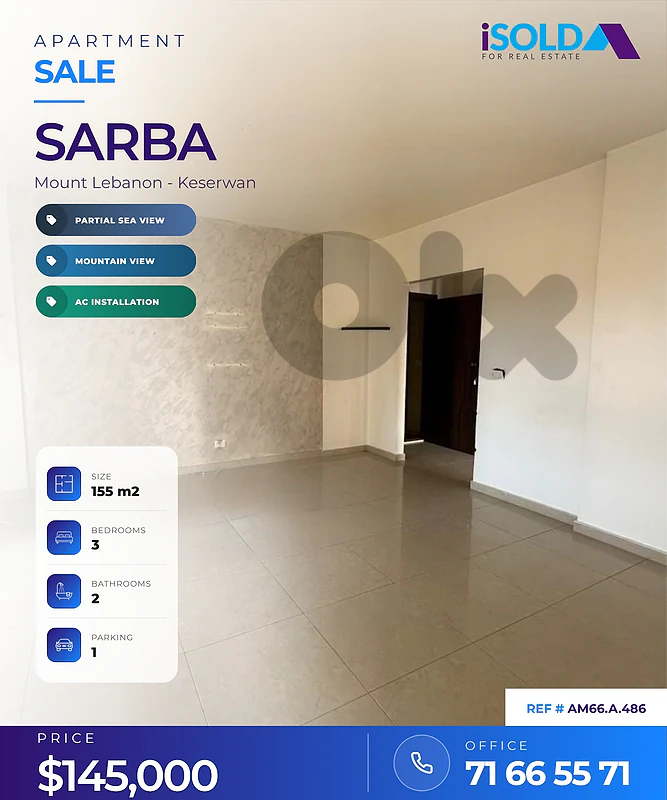 A 155 m2 apartment having an open mountain/sea view for sale in Sarba
