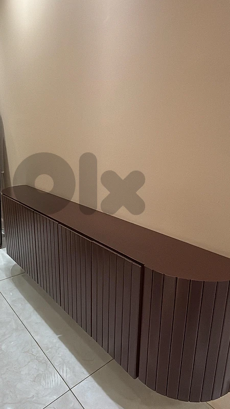 Custom Wall-Mounted Fluted Wooden Shoe Cabinet / Entryway Console