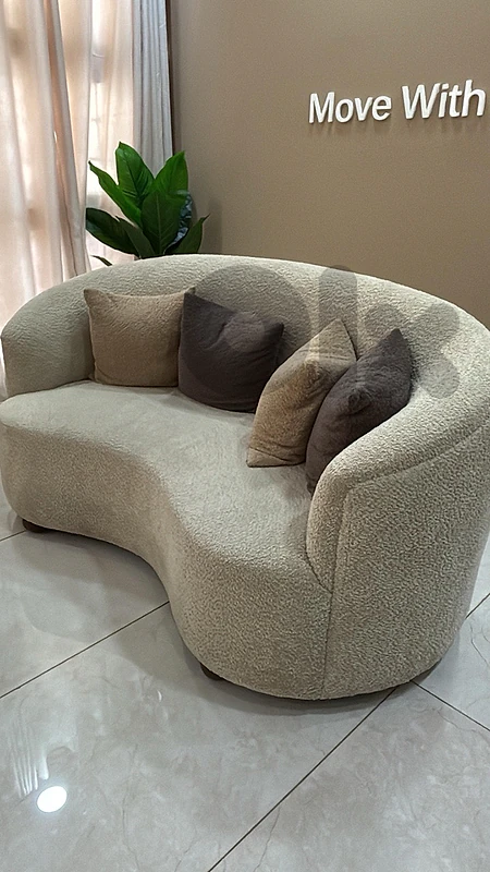 Modern Curved Cream Bouclé Sofa & Matching Accent Barrel Chair Set
