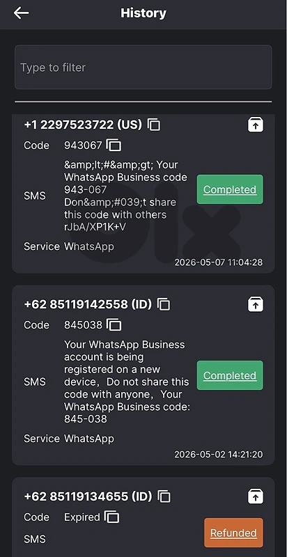instant phone numbers for whatsapp