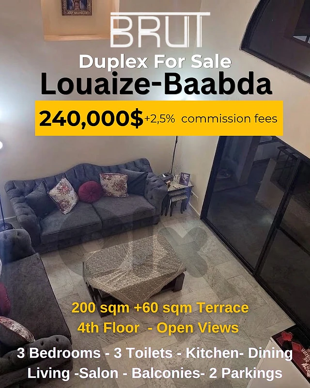 200 sqm +60 sqm Terrace Duplex for sale in Louaize Baabda -Open Views