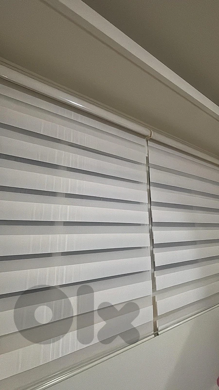 Pair of White Zebra Roller Blinds