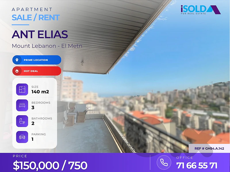 A 140 m2 apartment having an open sea view for sale/rent in Ant Elias