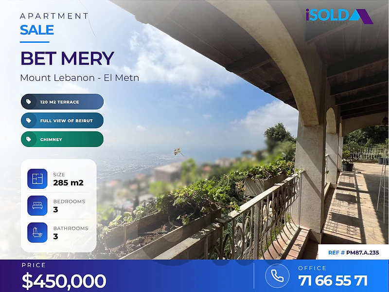 A 245 m2 apartment with a 120 m2 terrace for sale in Bet Mery