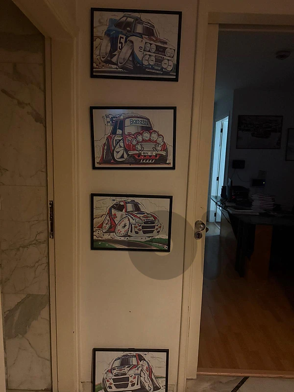 Classic Rally Car Caricature Vertical Quad-Framed Set