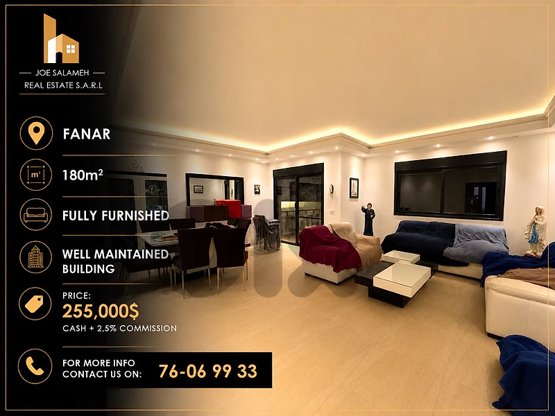 Apartment for sale in Fanar 180m2 Fully Furnished 255,000$cash