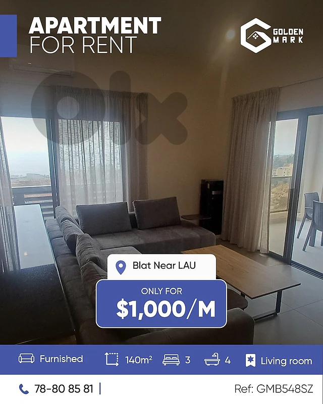 GMB548SZ - Apartment for  Rent  In Blat Jbeil near LAU - شقة للإيجار