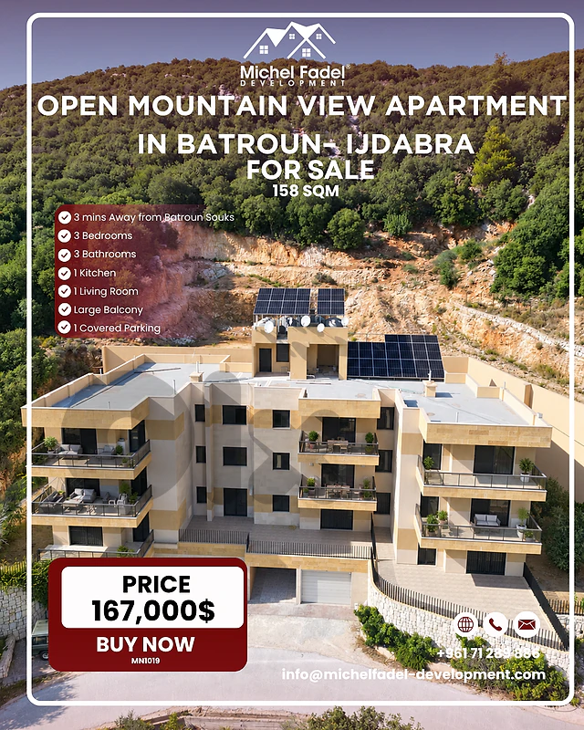 MN1019--Open Mountain View Apartment for Sale in Batroun-Ijdabra